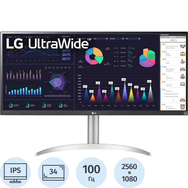 Изображение товара Монитор 34 LG 34WQ650-W.ARUZ серебристый IPS 100 Гц 21:9 HDR