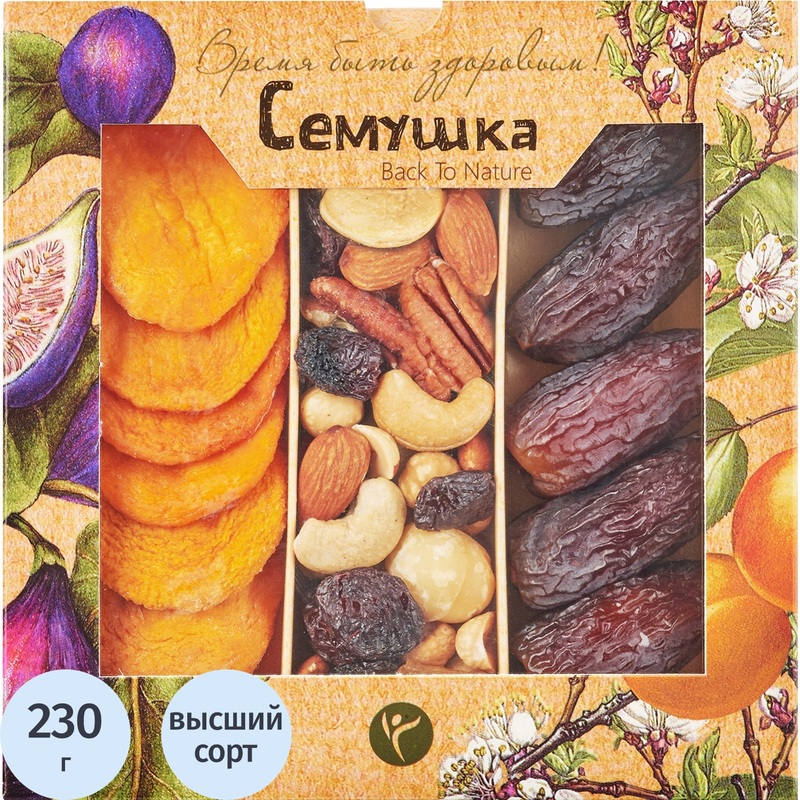 Изображение товара Подарочный набор коктейль из сухофруктов и орехов Сёмушка 230 г натуральный продукт