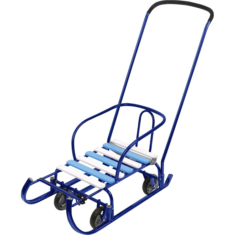 Изображение товара Детские санки Nika Тимка 6 Универсал синие с колёсами и ручкой для зимних прогулок