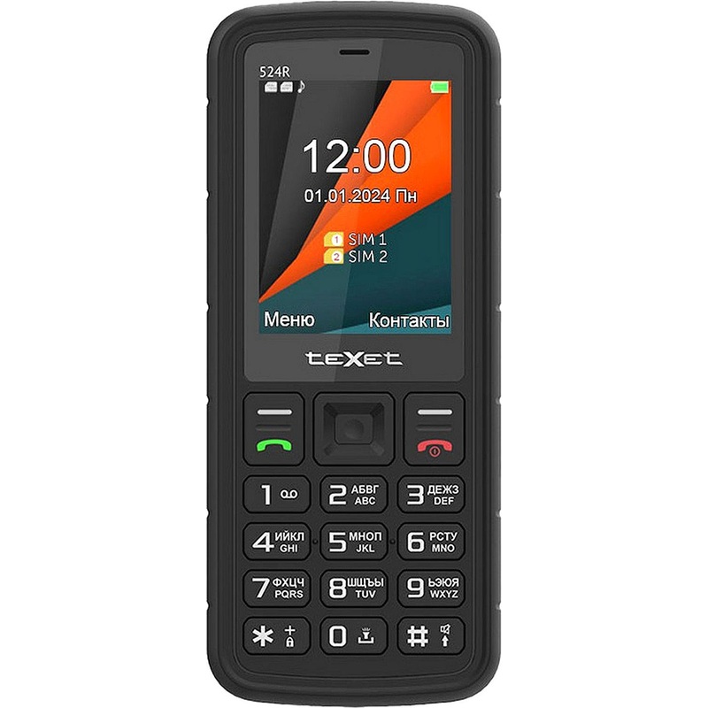 Изображение товара Мобильный телефон TeXet TM-524R черный компактный недорогой телефон с защитой от влаги
