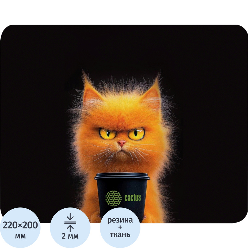 Изображение товара Коврик для мыши Cactus Red Cat (CS-MP-P11XS), тканевый с рисунком, 220x180 мм