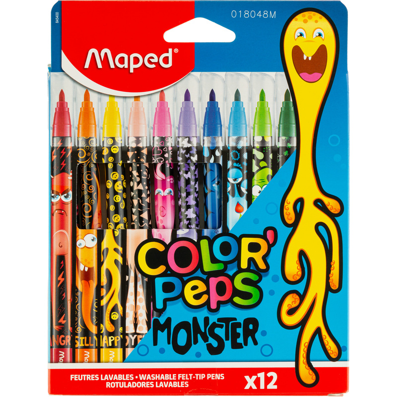 Изображение товара Фломастеры Maped Color'peps Monster 12 цветов с вентилируемыми колпачками смываемые