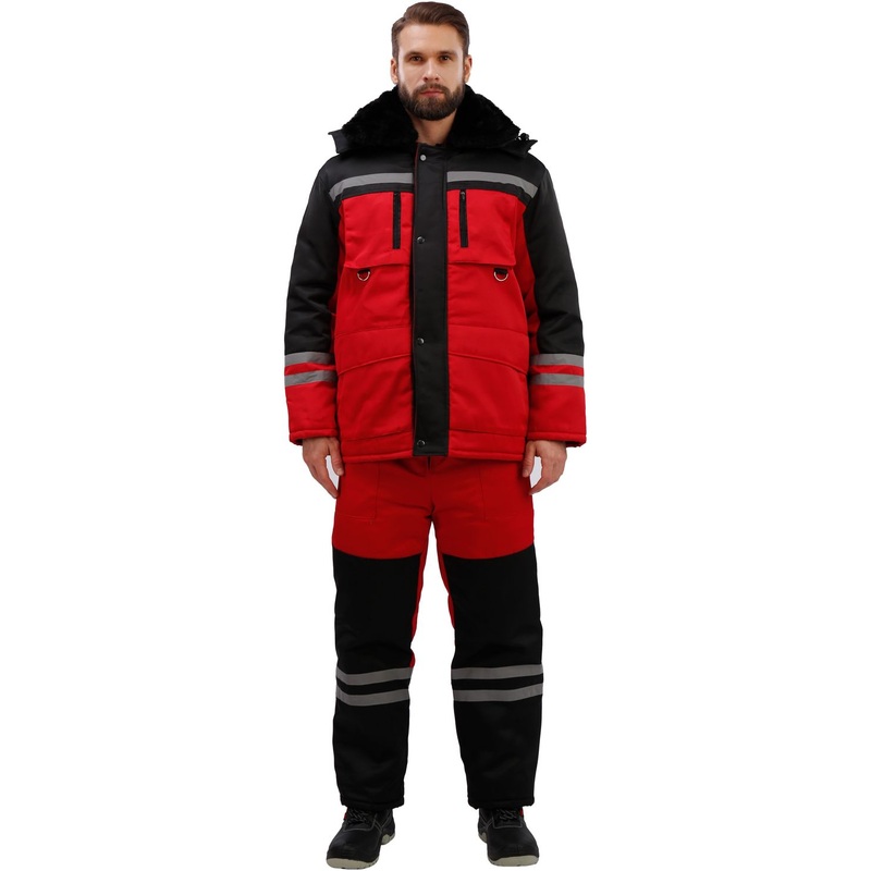 Изображение товара Рабочий зимний костюм мужской з03-КПК красный/черный размер 56-58