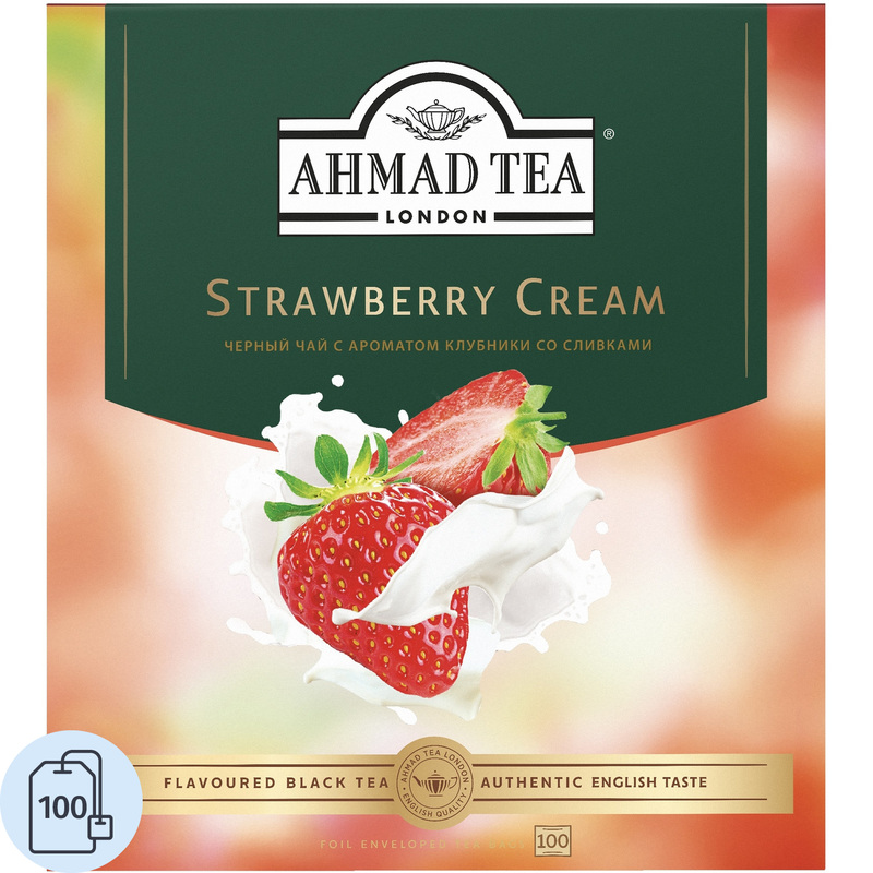 Изображение товара Чай черный Ahmad Tea Strawberry Cream 100 пакетиков (клубника со сливками)
