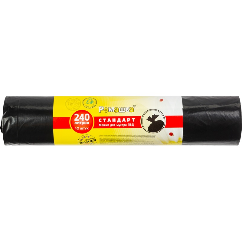 Изображение товара Мешки для мусора Ромашка 240 л черные (ПВД 30 мкм, 10 штук)