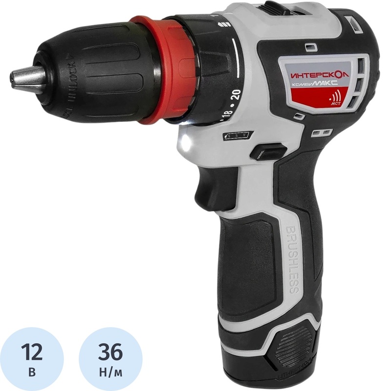 Изображение товара Дрель-шуруповёрт аккумуляторная Интерскол КомбиМАКС ДА-10/12В бесщёточная 2 АКБ x Li-ion (12 В, 2 Ач)+ЗУ в кейсе (687.2.2.78)