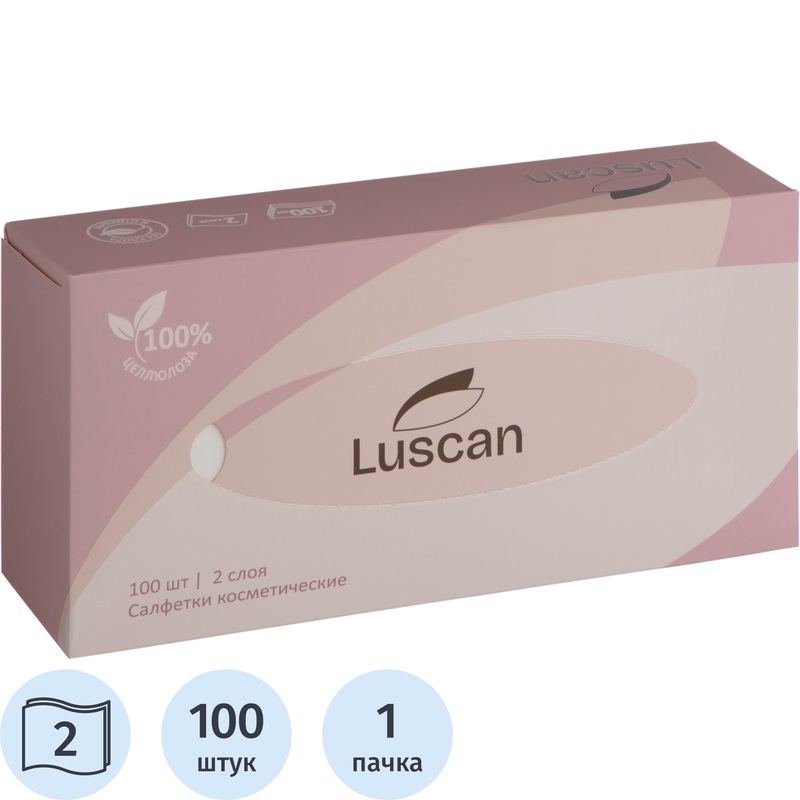 Изображение товара Косметические двухслойные салфетки Luscan 100 штук мягкие впитывающие безопасные
