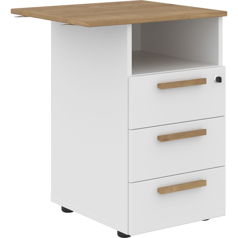 Изображение товара Тумба приставная Forta FLC-3D.2A с центральным замком (дуб гамильтон/белый премиум, 570х504х733 мм, 3 ящика)