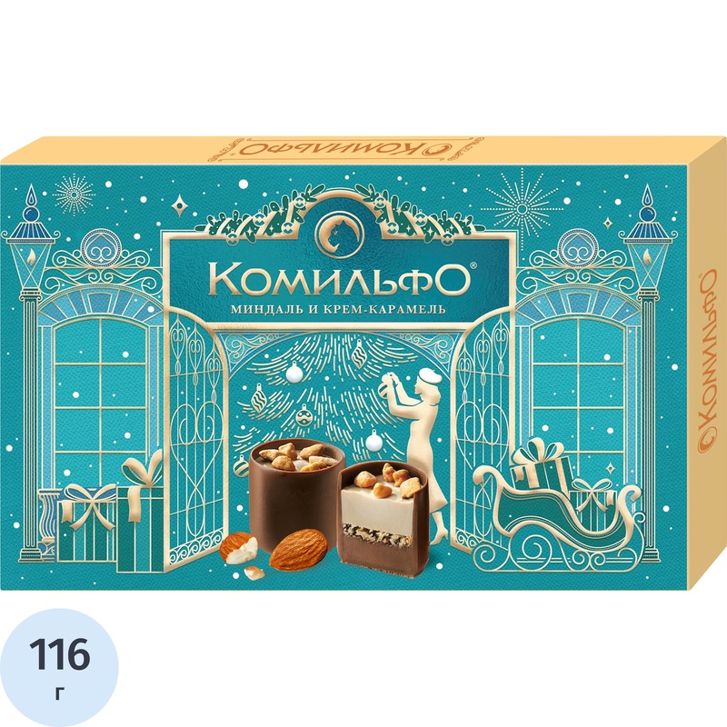 Изображение товара Конфеты Комильфо с миндалём 116 г - шоколадные кремовые с карамелью и орехами