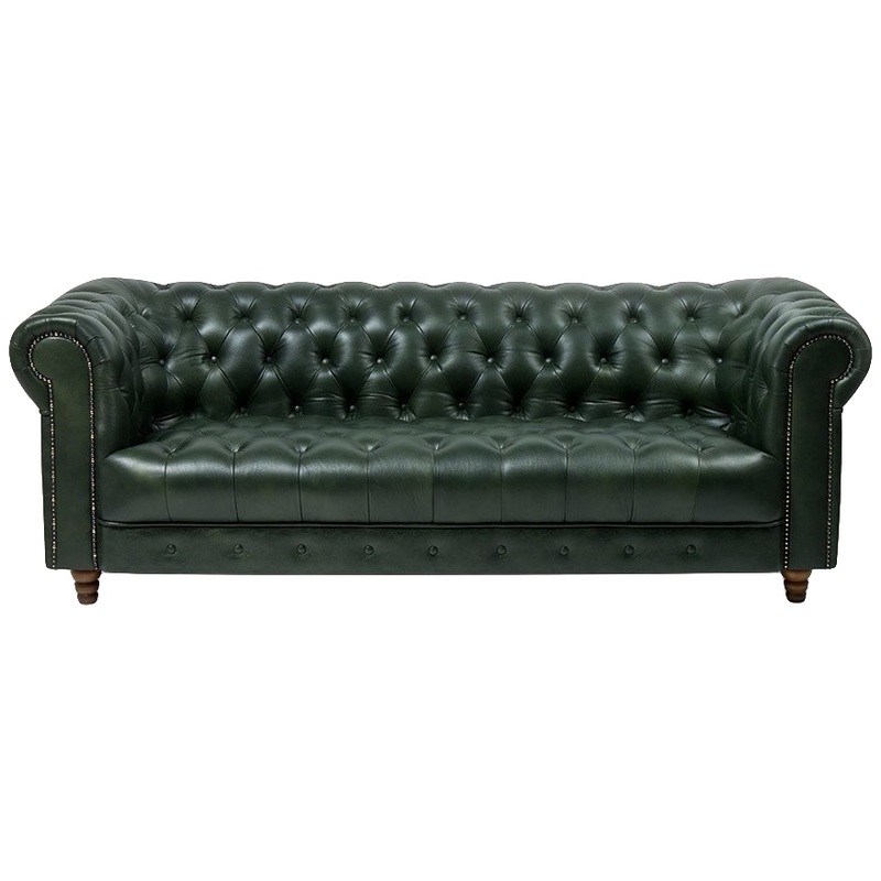 Изображение товара Диван трехместный Chester зеленый из натуральной кожи