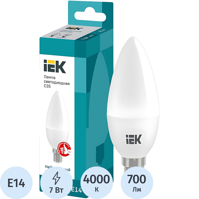 Изображение товара Светодиодная лампа IEK 7 Вт E14 C 4000 К 700 Лм матовая