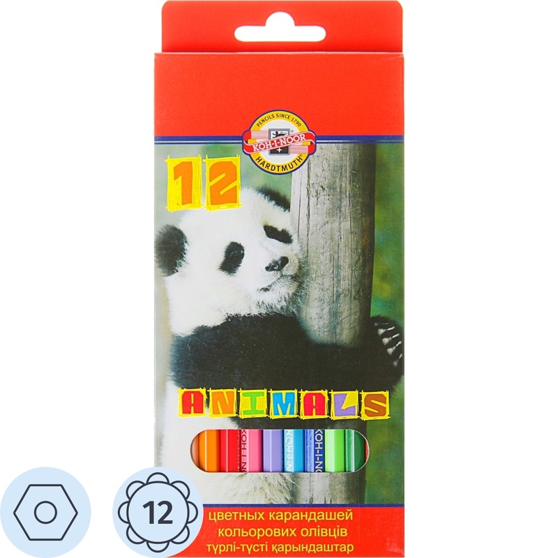Изображение товара Цветные карандаши Koh-i-Noor Зверюшки 12 штук шестигранная форма