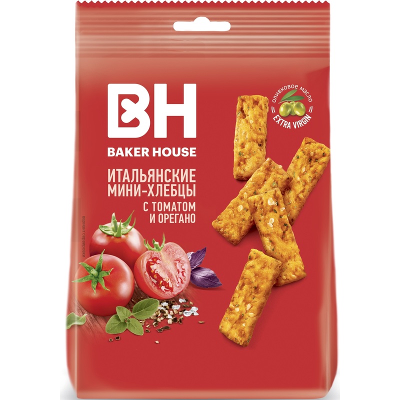 Изображение товара Хлебцы Baker House Итальянские с томатом пшеничные 110 г натуральный вкус