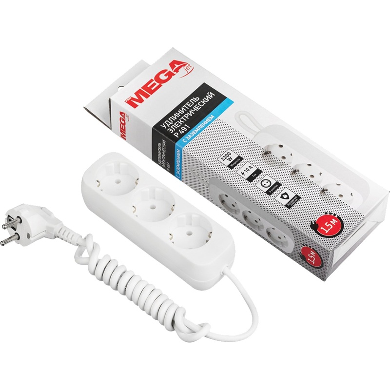 Изображение товара Удлинитель ProMega jet P491 3 розетки 1.5 м с заземлением