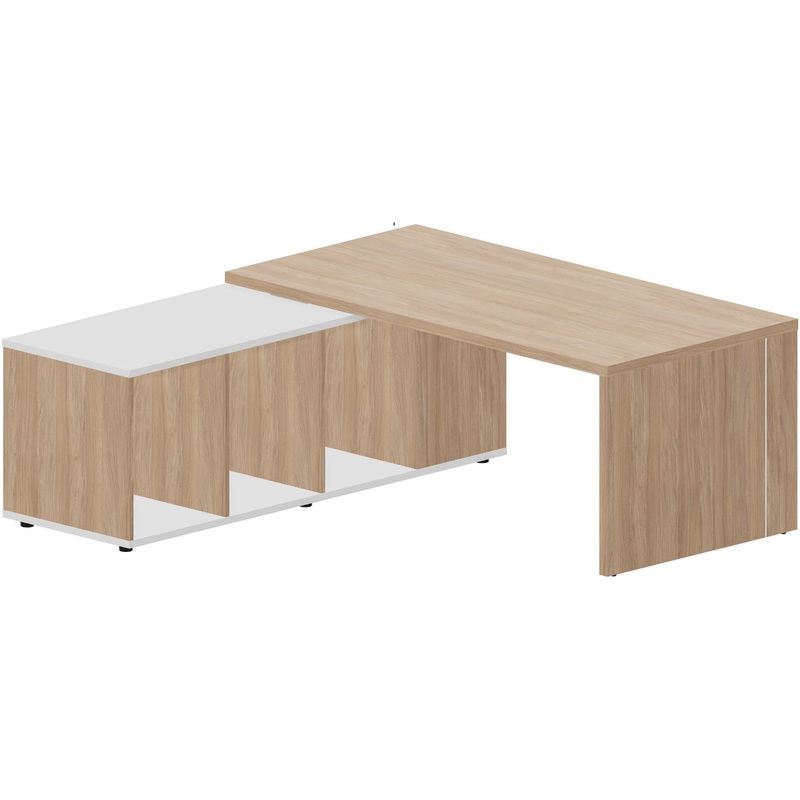 Изображение товара Стол руководителя Norman NR180TSGBL угловой с тумбой левый (дуб светлый/белый, 1800х1800х735 мм)