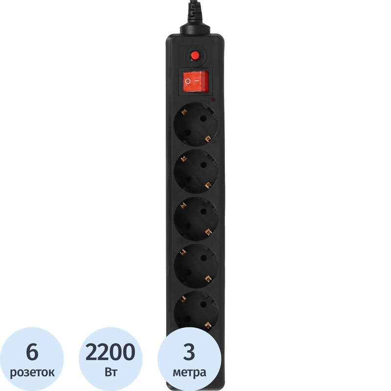 Изображение товара Сетевой фильтр Buro 600SH на 6 розеток 3 метра