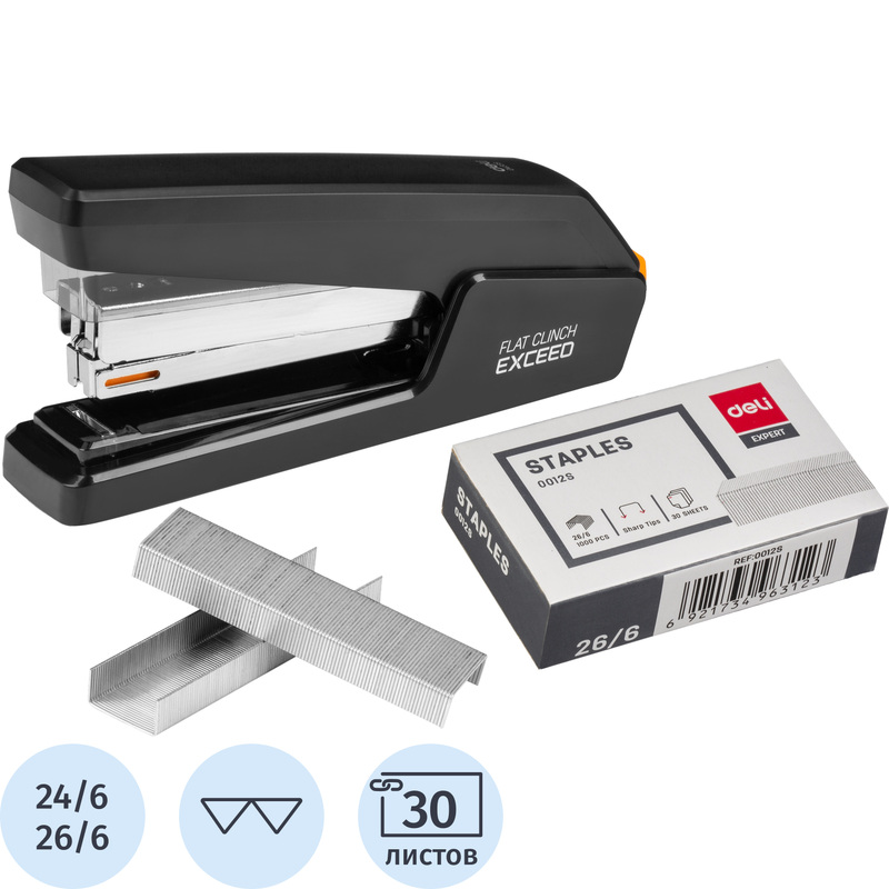 Изображение товара Степлер Deli Effortless E0433S черный на 30 листов