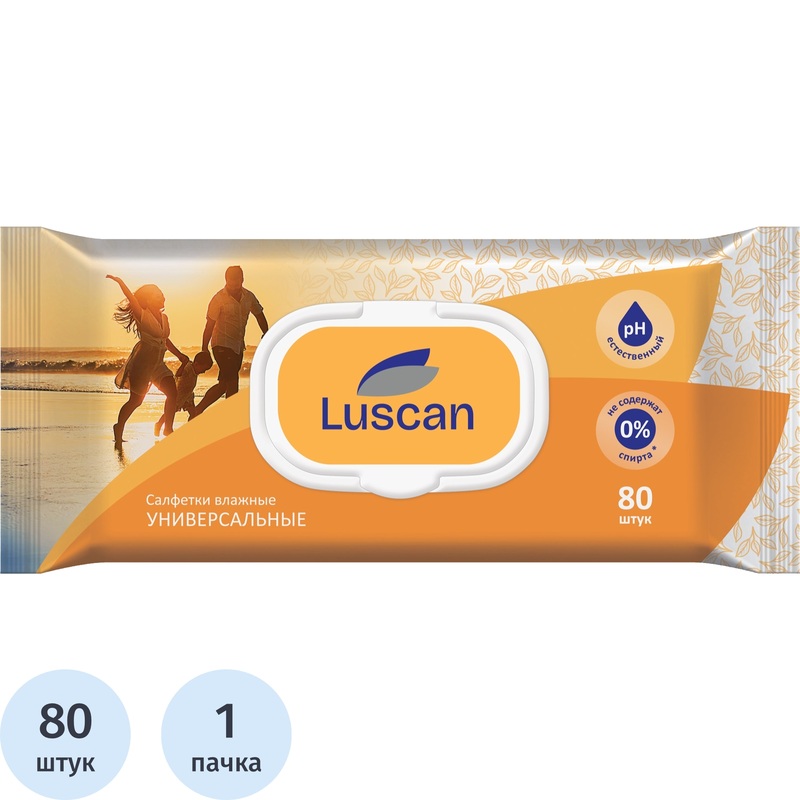Изображение товара Универсальные влажные салфетки Luscan флоупак 80 листов без спирта
