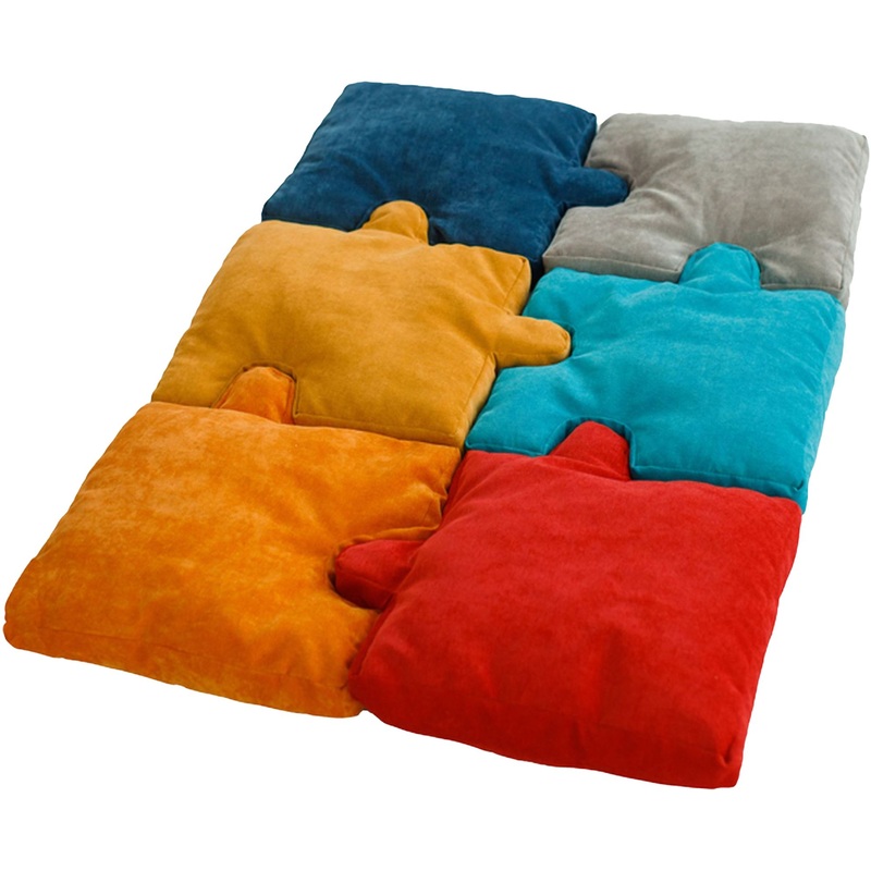 Изображение товара Набор подушек-матрас Puzzle разноцветное из велюра 6 элементов для детской комнаты