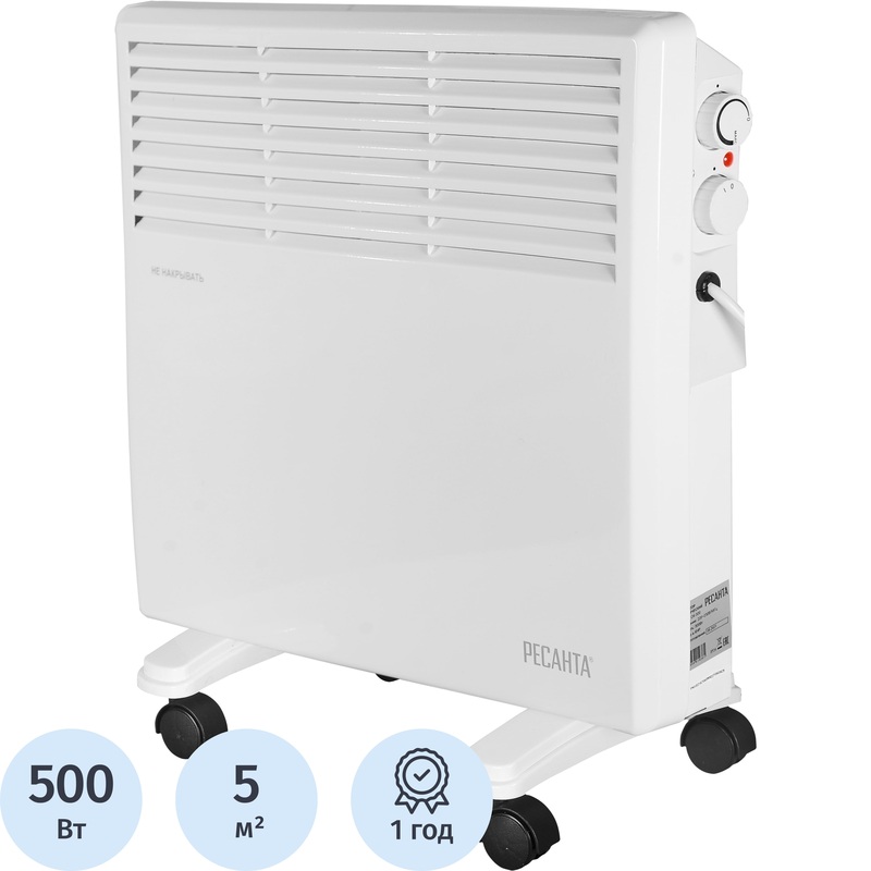 Изображение товара Конвектор Ресанта ОК-500 белый 500 Вт с терморегулятором для дома и офиса