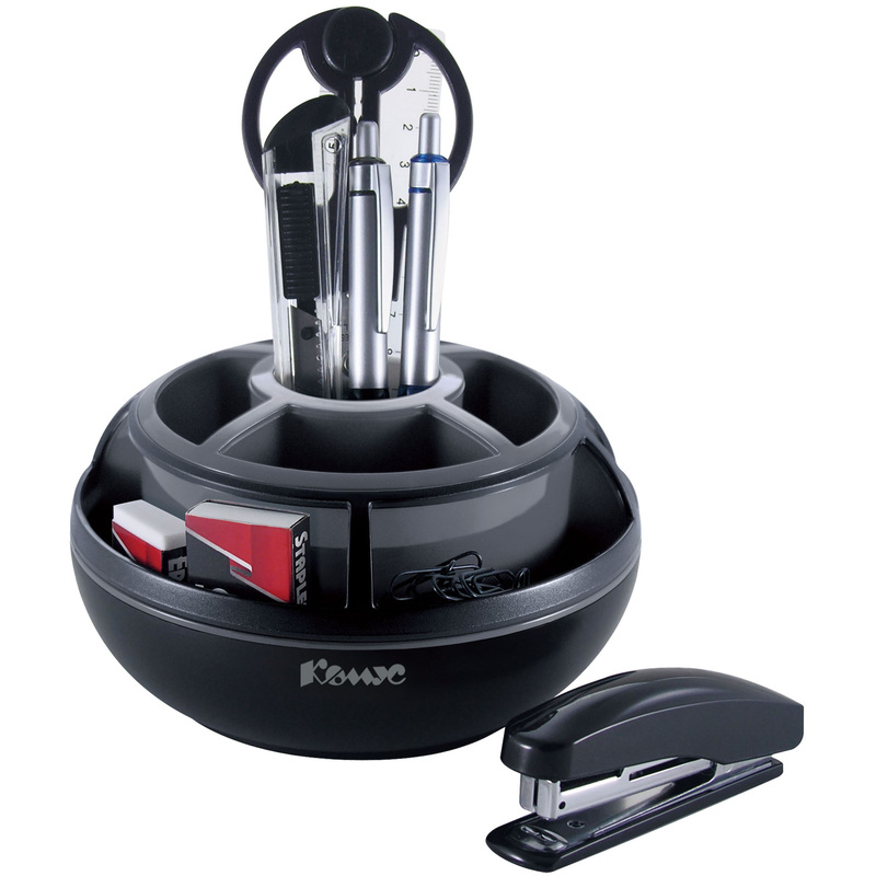 Изображение товара Канцелярский набор Комус пластиковый 10 предметов черно-серый вращающийся