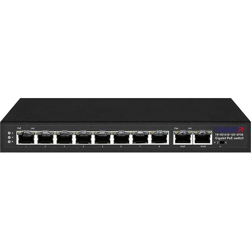 Изображение товара Коммутатор TRASSIR TR-NS1410-120-8POE неуправляемый для IP-систем, 10 портов PoE