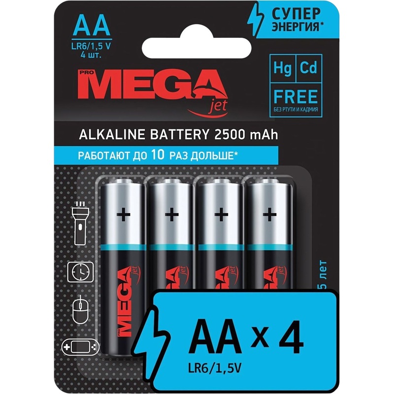 Изображение товара Батарейка AA пальчиковая Комус ProMega 4 штуки - алкалиновая, долгий срок хранения
