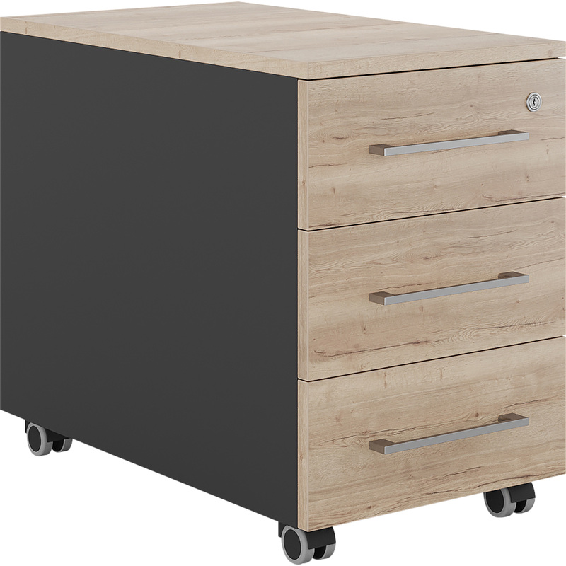 Изображение товара Тумба подкатная Kobor TМ3-40/80 black/natural (дуб натуральный/чёрный муар, 400х800х625 мм, 3 ящика)