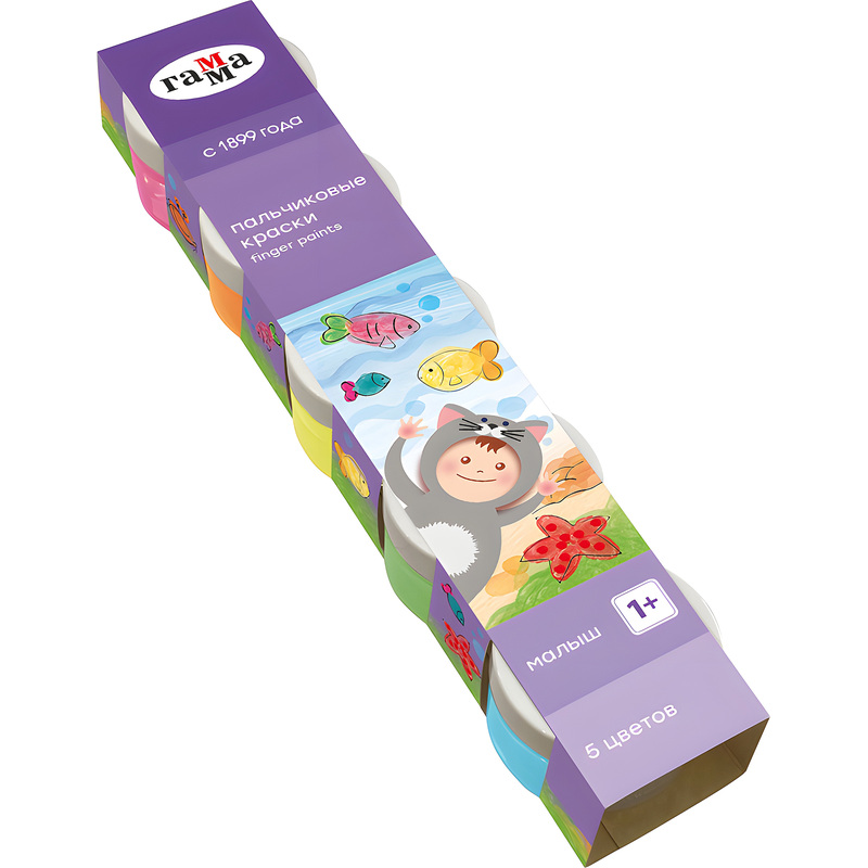 Изображение товара Пальчиковые краски Гамма Малыш 5 цветов по 50 мл безопасные для детей