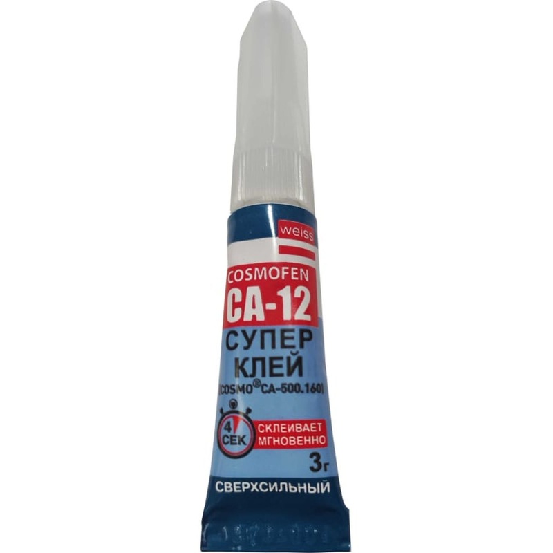 Изображение товара Клей секундный Cosmofen CA 12 универсальный 3 г для пластмасс металлов и кожи