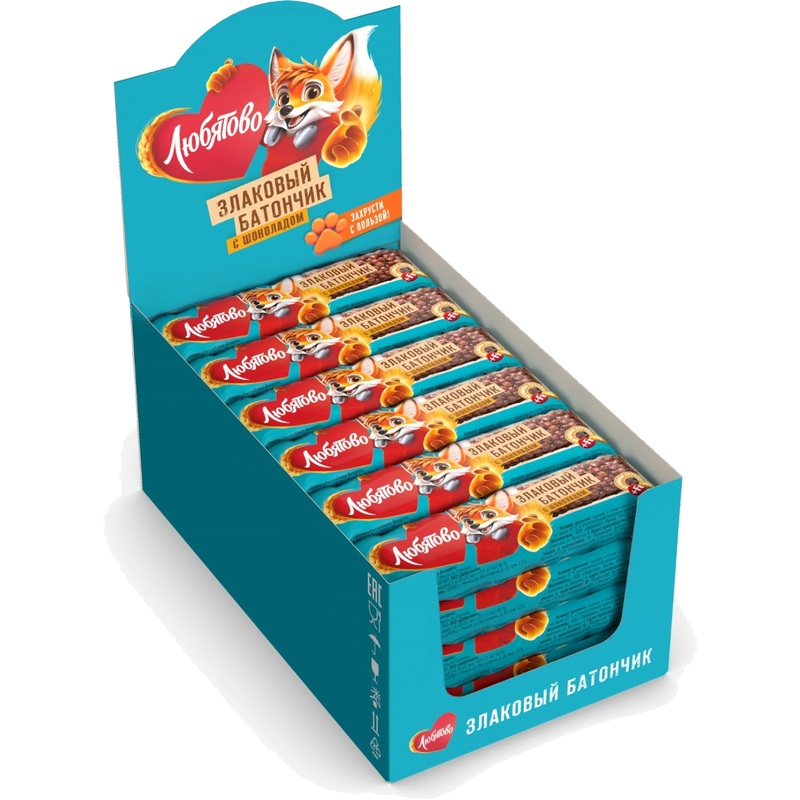 Изображение товара Злаковый шоколадный батончик Любятово с витаминами и железом 600 г