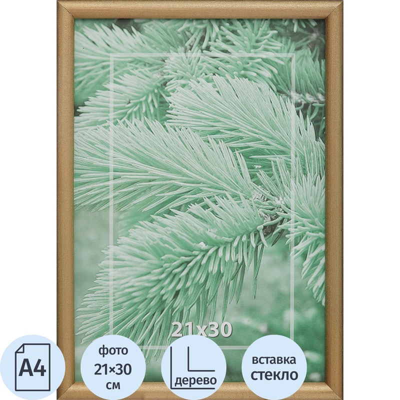 Изображение товара Рамка А4 21x30 см деревянный багет 15 мм золотистая