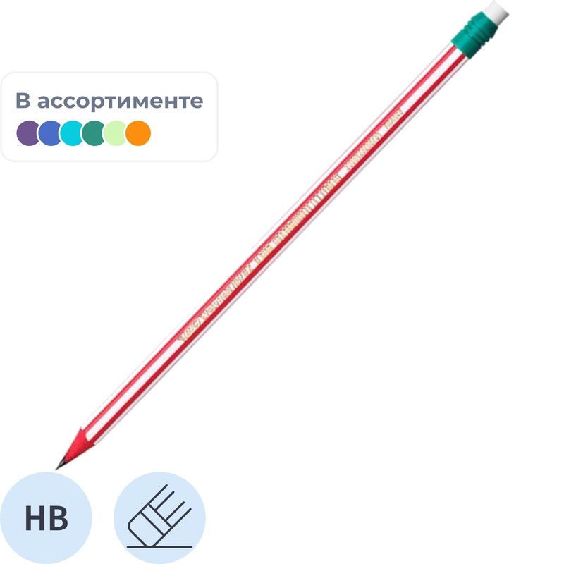 Изображение товара Карандаш чернографитный HB с ластиком BIC Evolution Stripes заточенный шестигранный