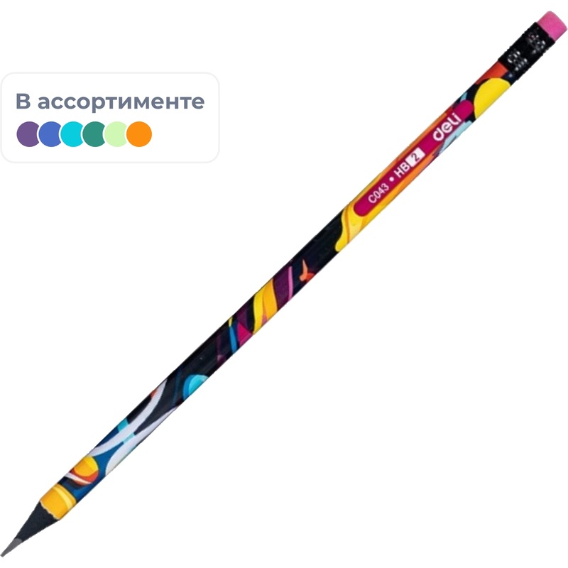 Изображение товара Карандаш чернографитный деревянный HB с ластиком Deli Paint texture заточенный круглый