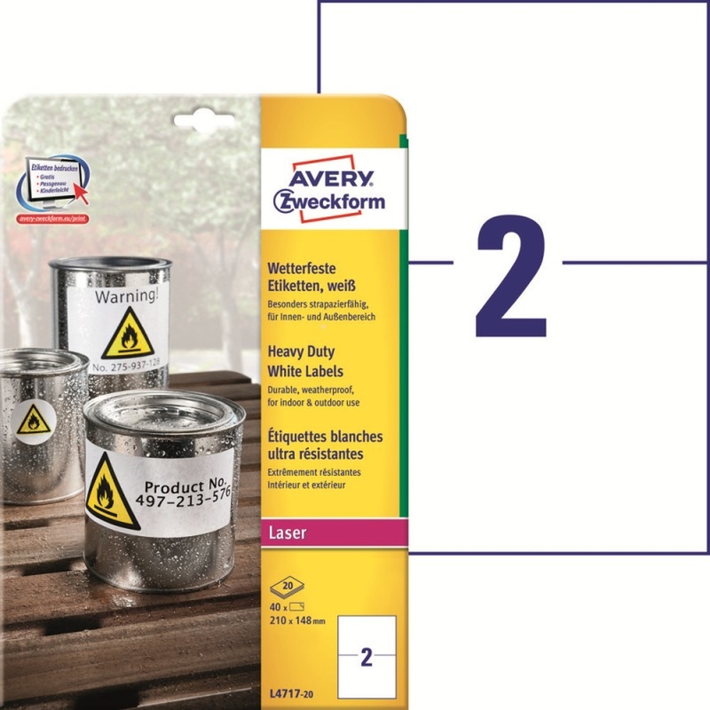 Изображение товара Этикетки самоклеящиеся Avery Zweckform L4717-20 210x148 мм 20 листов