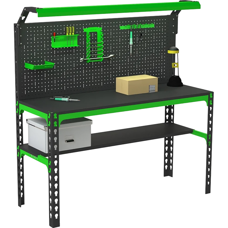 Изображение товара Металлический производственный стол SUN с освещением и перфопанелью 1400х600х750 мм