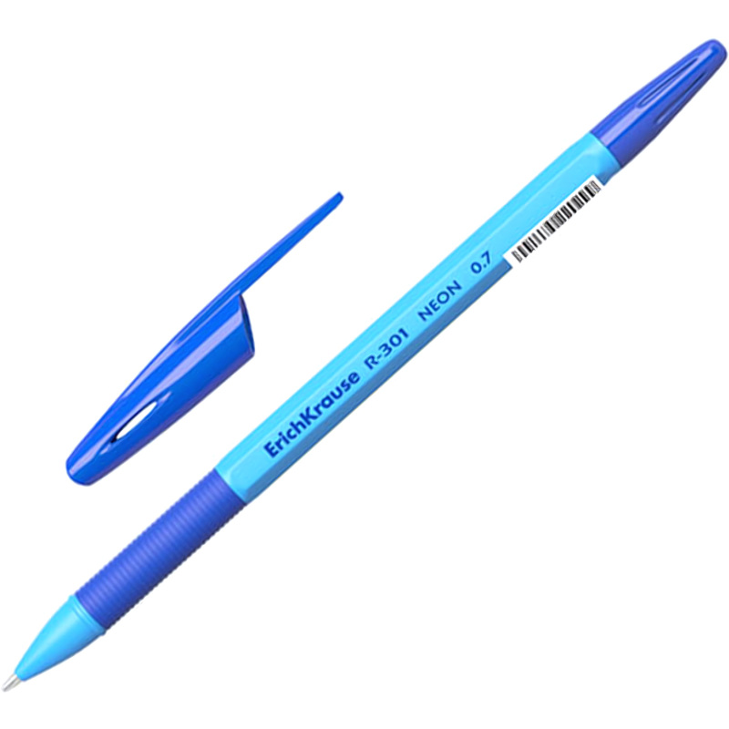 Изображение товара Ручка шариковая неавтоматическая Erich Krause R-301 Neon Stick&Grip синяя (толщина линии 0.35 мм, 42751)