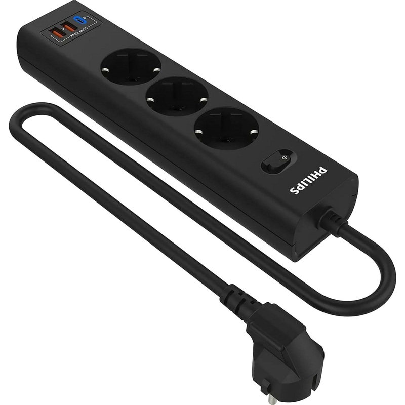 Изображение товара Сетевой фильтр Philips CHP4336BB/51 на 3 розетки и USB 2 порта уцененный