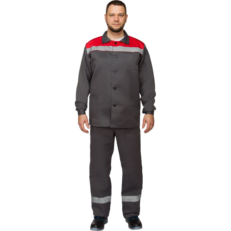 Изображение товара Рабочий летний мужской костюм л16-КПК с отражающими элементами серый/красный