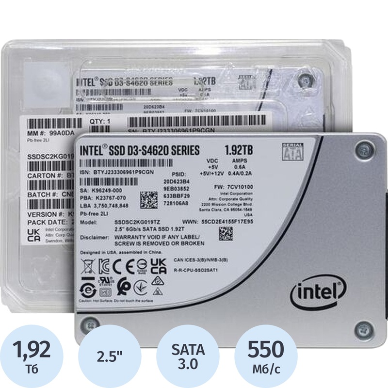 Изображение товара SSD накопитель Intel D3-S4620 1.92 ТБ SATA 3.0 TLC высокая скорость надежность