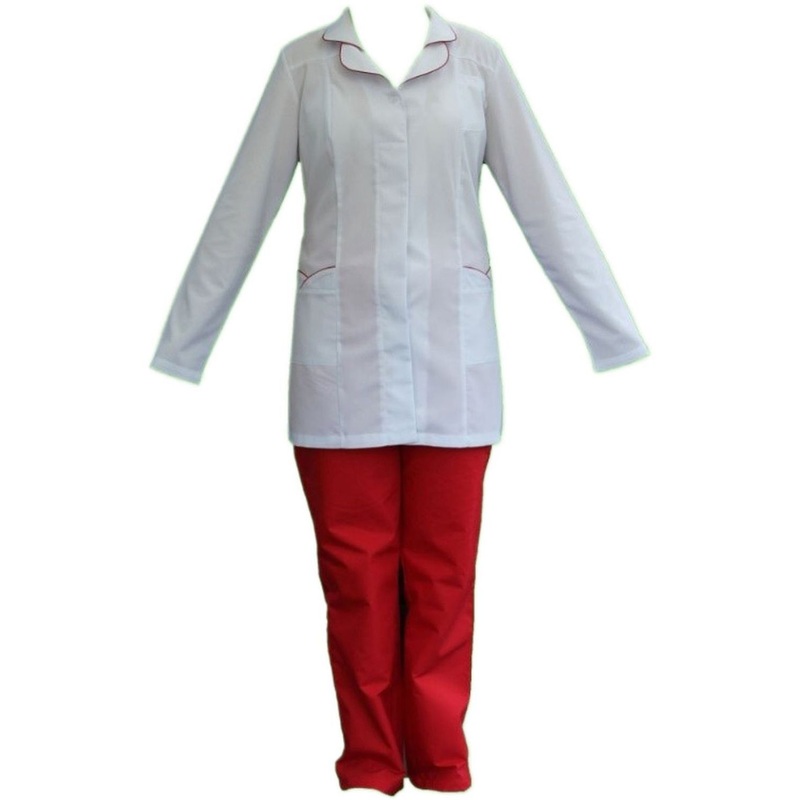 Изображение товара Халат рабочий женский белый с длинным рукавом укороченный (размер 48-50, рост 170-176)