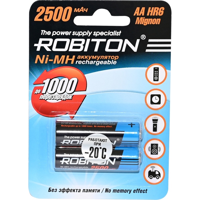 Изображение товара Аккумулятор AA 2500 мАч Robiton 2 штуки в упаковке Ni-Mh
