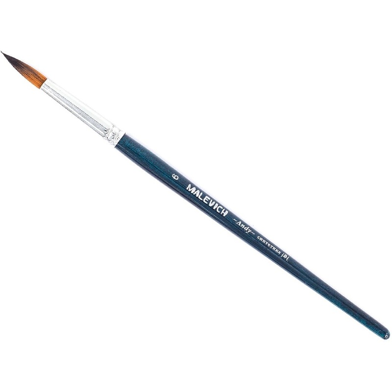 Изображение товара Кисть художественная Малевичъ Andy круглая синтетика №6 для акварели акрила масло гуаши