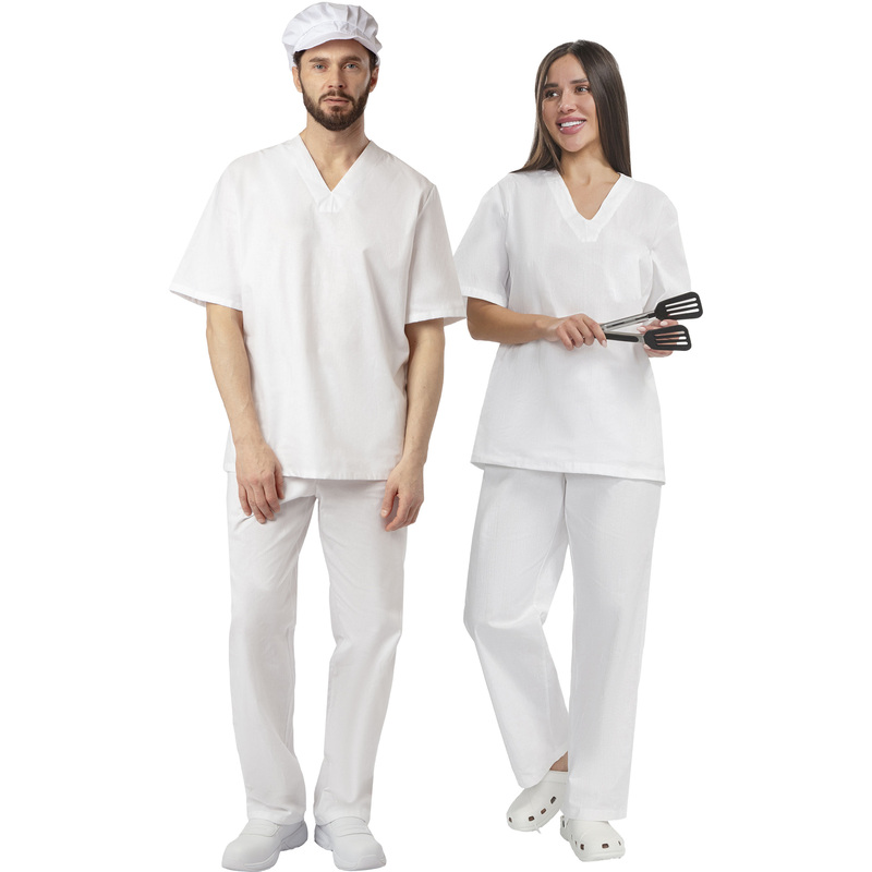 Изображение товара Костюм пекаря у05-КБР (КР) белый бязь с коротким рукавом (142 г/кв.м, размер 60-62, рост 158-164)