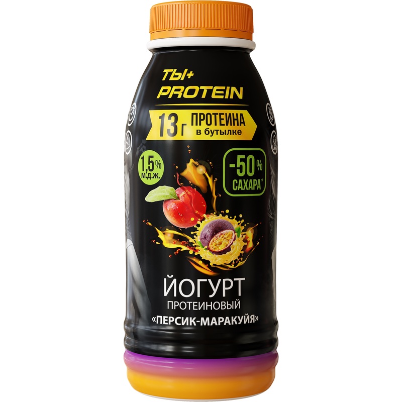 Изображение товара Йогурт питьевой Ростагроэкспорт протеиновый персик-маракуйя 1.5% 290 г