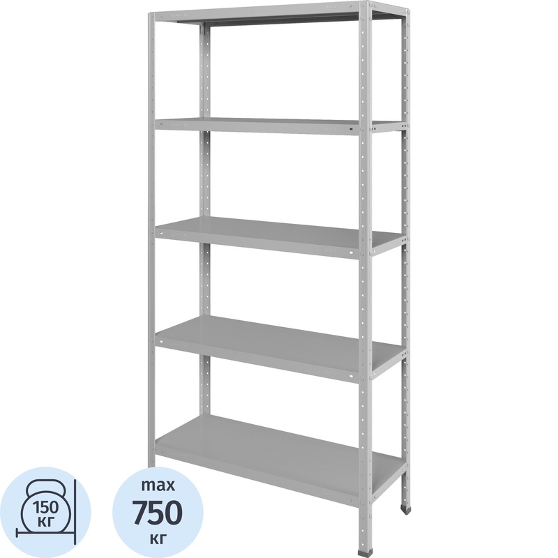 Изображение товара Металлический стеллаж Практик MSStr200/100х40/5Ком, 5 полок, регулируемая высота, серый