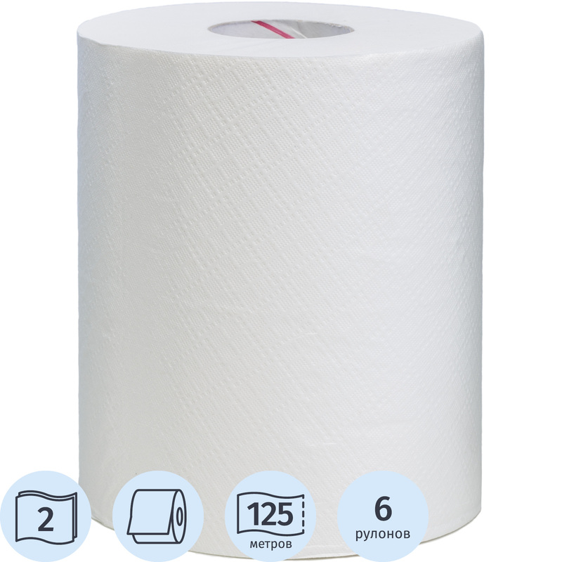 Изображение товара Полотенца бумажные рулонные с центральной вытяжкой Focus M4 2-слойные белые 6 рулонов по 125 метров (5036772)