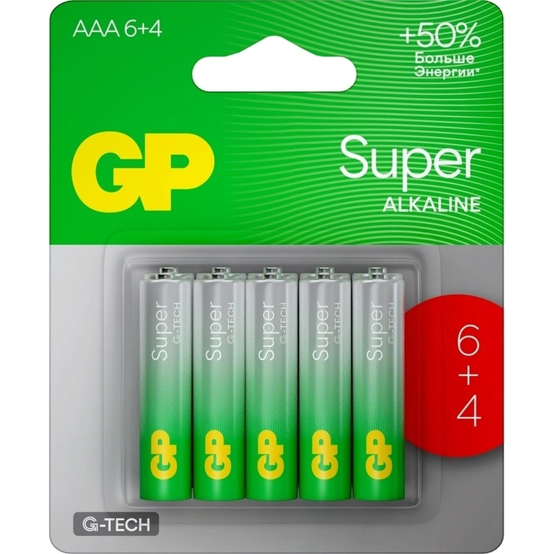Изображение товара Батарейка AAA мизинчиковая GP Super 10 штук алкалиновая эффективность отверстия зарядка