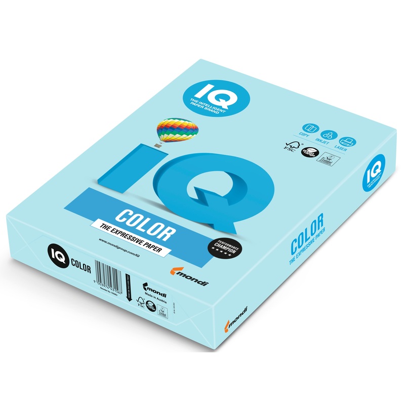 Изображение товара Бумага цветная для печати IQ Color голубая пастель МВ30 (А3, 160 г/кв.м, 250 листов)