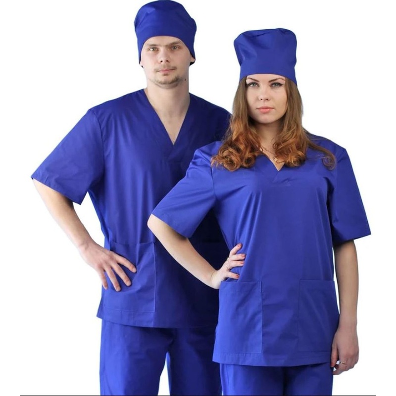 Изображение товара Костюм хирургический васильковый размер 40-42 с коротким рукавом из смесовой ткани